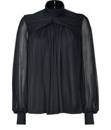 Black Draped Top with Sheer Sleeves