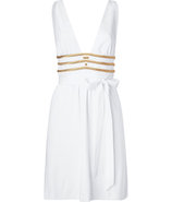 White and Gold Deep V-Neck Dress with Belt