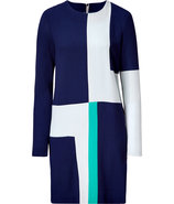 Navy and Jade Colorblock Wool Crepe Dress
