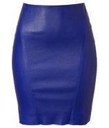 Blue Stretch Leather Skirt