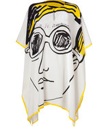 White/Yellow Large Andy Printed Silk Poncho