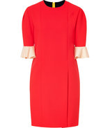 Red and Navy Colorblock Wool Crepe Dress