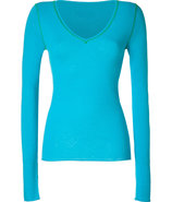 Turquoise/Green Cotton-Cashmere V-Neck Pullover