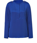 Sapphire Silk Blouse with Gold-Toned Epaulette Det