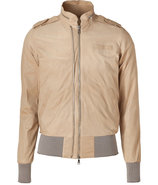 Biscuit Lambskin Leather Bomber Jacket