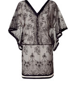 Black and Nude Dolman Sleeve Lace Dress