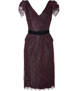 Ruby/Black Pinot Lace Puff Sleeve Fitted Dress