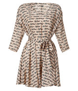 Tan Belted Silk Chiffon Dress