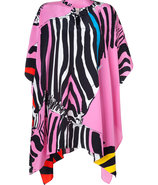 Candy Pink Four Zebras Printed Silk Poncho