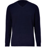 Navy V-Neck Wool-Blend Pullover