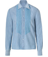 Light Blue Cotton-Linen Beaded Tuxedo Shirt