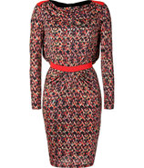 Red-Fluo Diamond Print Bead Embellished Silk Jerse