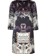 Black and Pearl Printed Silk Shift Dress