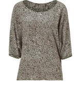Beige and Black Animal Print Silk Dolman Top