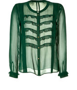 Peacock Green Silk Top with Ruffle Detail