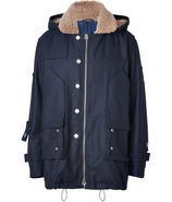 Midnight Blue Shearling Lined Hooded Wool Parka