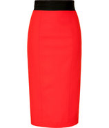 Red Wool-Blend Pencil Skirt with Black Waist