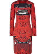 Red and Black Typewriter Print Silk Dress