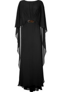 Black Belted Silk Georgette Caplet Gown