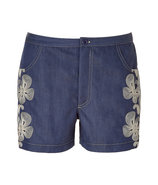 Indigo Embroidered Denim Shorts