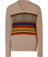 Trench Tan-Multi Geometric Wool Pullover