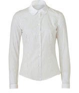 White/Green Striped Blouse with Lace