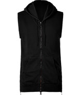 Black Side Zip Sleeveless Cotton Hoodie