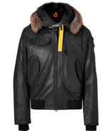 Black Leather Gobi Down Bomber Parka