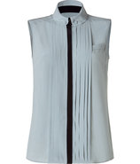 Ice Blue Sleeveless Pleat Front Top