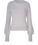 Stone cashmere sweater with bishop sleeves