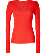 Red/Purple Cotton-Cashmere V-Neck Pullover