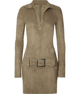 Dark Khaki Belted Stretch-Leather Dress