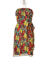 Lipstick Poppy Print Silk Bustier Dress