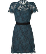 Teal Floral Lace Short Sleeve Dress