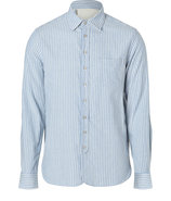 Light Blue Striped 3/4 Placket Cotton Shirt